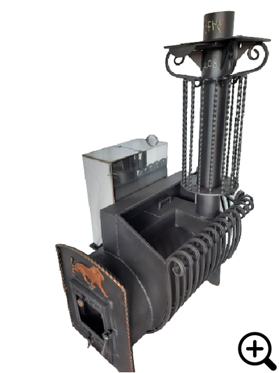 Печь для бани из металла / ФЛАГМАН / дровяная / бак 80л. / экономайзер / дверца со стеклом / кованная каменка