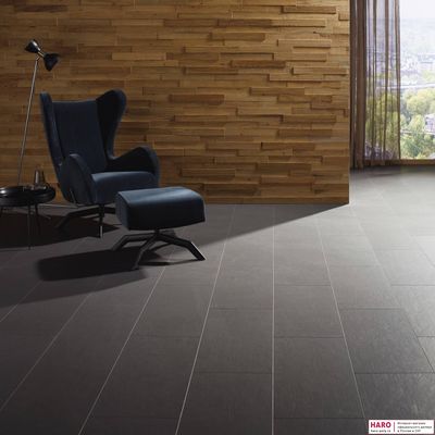 Декор стеновых панелей  Haro Дуб River 535624 в интерьере гостиной