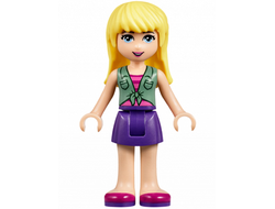 Friends Stephanie - Dark Purple Skirt, Sand Green Knotted Blouse Top over Magenta and Pink Striped Shirt, n/a (frnd148)