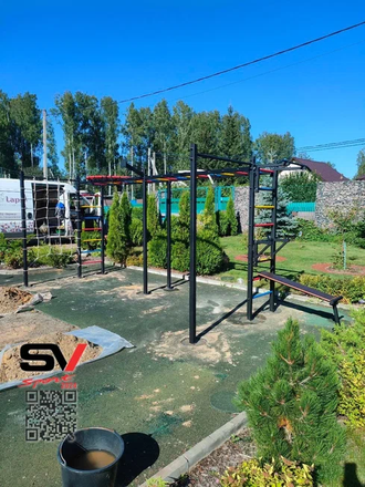 Уличная шведская стенка-рукоход двойной  с комплектом турник прямой