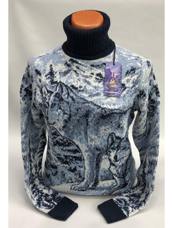 Свитер с волками премиум-класса вязаный шерстяной