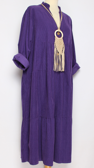 Платье Бохо "Стойка вельветовое " три яруса сиреневое до р.56