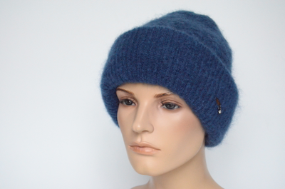 Синяя мохеровая шапка женская с отворотом Vizio Италия 9022 CRY