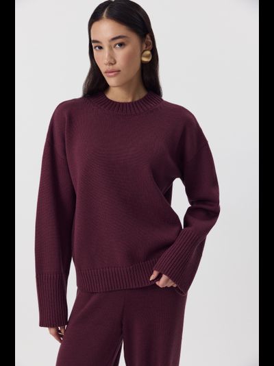 Джемпер из мериносовой шерсти с круглым вырезом (сливовый)