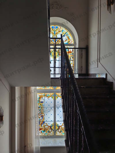 Витражная пленка, витражная пленка самоклеющаяся, пленочный витраж в русском стиле