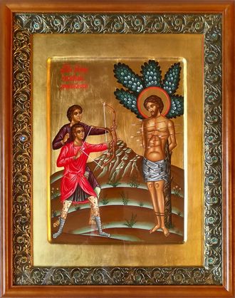 Севастиан Медиоланский, Римский, Святой мученик. Рукописная икона 30х40см в киоте.