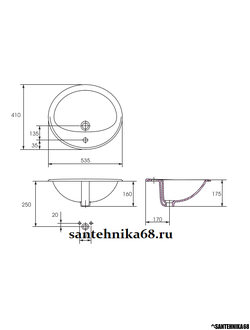 Раковина встраиваемая Cersanit CALLA 54 на столешницу круглая