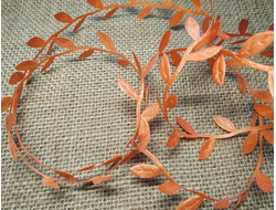 Декоративная оранжевая лента "Листочки", цена за 1 метр