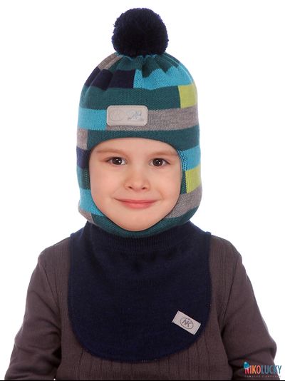 Шапка-шлем  20101-02 темно-синий,бирюзовый,изумрудный р. 54-56