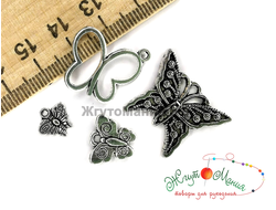 НАБОР МЕТАЛЛИЧЕСКИХ ПОДВЕСОК "БАБОЧКИ"  - 4ШТ - АНТИЧНОЕ СЕРЕБРО