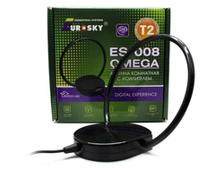 Антенна комнатная EuroSky ES-008 Omega с усилителем (МВ-ДМВ, DVB-T2, активная,5В,30 дБ, коробка)