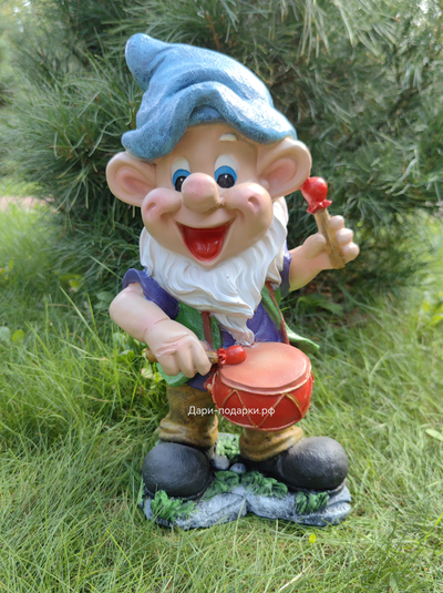 Гном музыкант с барабаном 43*23см   2кг   полистоун Россия  2579/091037-2*