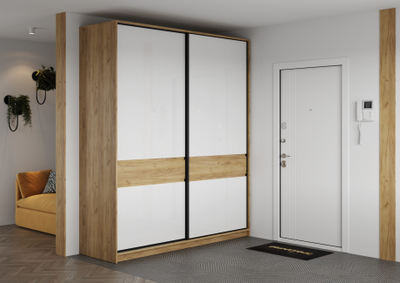 Бостон Шкаф-купе ШК-005 МДФ Дуб крафт золотой/Белый глянец