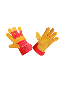 Перчатки спилковые комбинированные желтые с красным