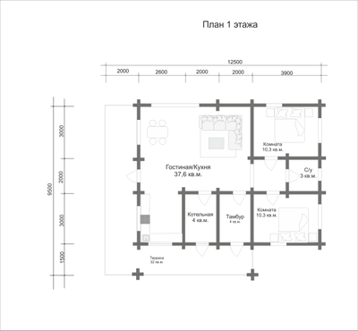 Одноэтажный дом из клееного бруса ПБ-01, 100 м2