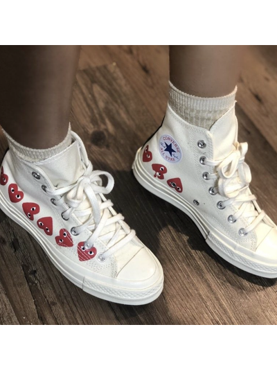 Converse Comme des Garcons Play  с сердечками белые высокие