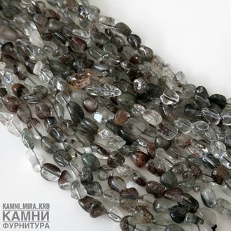 "Садовый кварц" кварц с хлоритом и включениями галтовка 6-11 мм, цена за нить 19 см