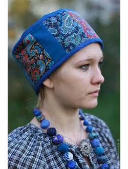 Русский традиционный женский головной убор "Повойник лоскутный".
