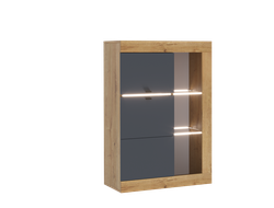 Гостиная ПРАГА - Витрина универсальная Дуб Вотан/Графит софт