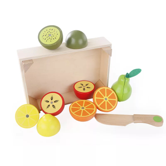 Фрукты "Тутти-Фрутти" на магнитах, деревянный набор фруктов с ящиком и ножиком для резки, игрушечный BeeZee Toys