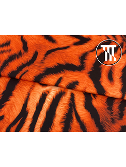 Полиэфир принт Амурский тигр, цв. Красно-оранжевый