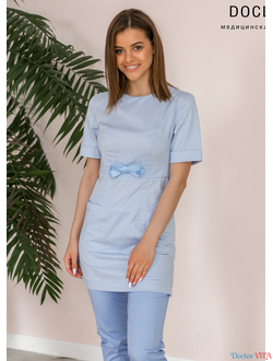 БЛУЗА DOCLIKE DL416 голубая с лентой