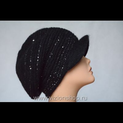 Женский вязаный берет с козырьком Италия Vizio 6456 черный