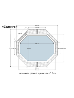 Деревянный морозоустойчивый бассейн "Селенга" 500 х 370 х 145 см Кристалл