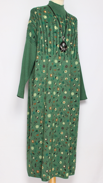 ПЛАТЬЕ БОХО хлопок "ПРОВАНС РУКАВ РЕЗИНКА" малахит р.52-56