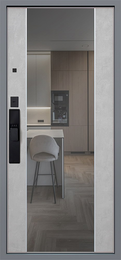 Стальная дверь   Дуэт Б с зеркалом (биометрический замок Smart lock К06)