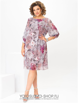 Модель : 1-2792.Женское платье прямого силуэта в нежно-розовом цвете с цветочным принтом