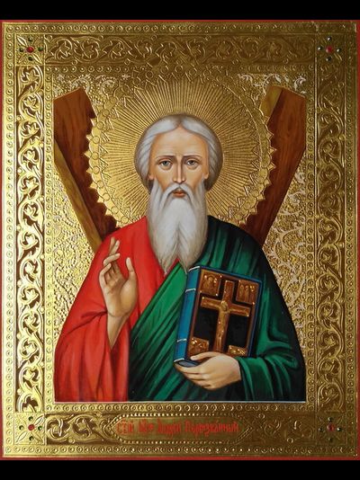 Андрей Первозванный, святой апостол, священномученик. Рукописная икона 22х28см.