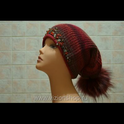 Женская шапка с помпоном и камнями зима 2018 Vizio Визио Италия 5833