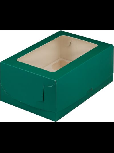 Коробка на 6 капкейков с прям. окном (тем. зеленая), 235*160*100мм