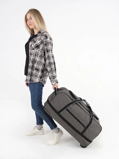Дорожная сумка на колесах с выдвижной ручкой, серая