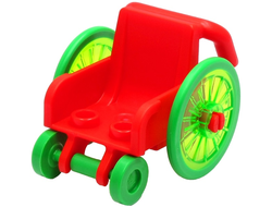 Minifigure, Utensil Wheelchair with Trans-Bright Green Wheelchair Wheels and Bright Green Trolley Wheels 24312 / 24314pb02 / 2496, Red (24312c02)