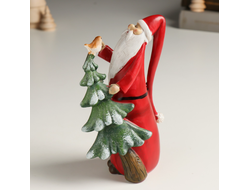 Новогодний сувенир "Дед Мороз с ёлочкой и птичкой", 6х6х17 см