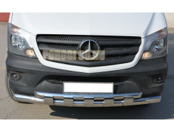 Защита переднего бампера двойная с перемычками d76/60 для Mercedes-Benz Sprinter (2012-2017)