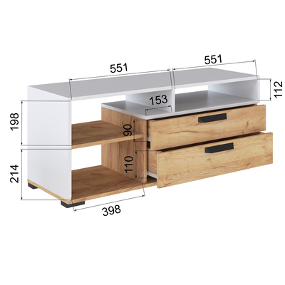 ТВМ-7 Тумба под ТВ Белый с тиснением «Древесные поры»