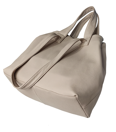 (АРТИКУЛ: 9550/8) СУМКА ЖЕНСКАЯ БОЛЬШАЯ, НАТУРАЛЬНАЯ КОЖА, ГРЯЗНО-БЕЖЕВАЯ, ЧЕТЫРЕ РУЧКИ