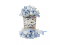 Пряжа Puffy Color Alize   (Ализе Пуффи колор) Состав: 100 % микрополиэстер акрил Вес: 100 гр Метраж: 9,5 м.  цвет белый голубой  5924