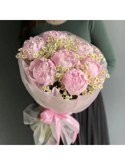 ЗЕФИРНЫЙ БУКЕТ С ПИОНАМИ И РОМАШКОЙ - ( АРТ П25)