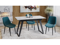 Стол обеденный Техно Черный муар/Стекло глянцевое белый мрамор