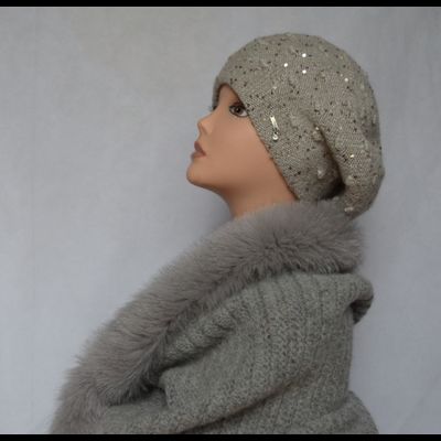 Шарф труба женский с меховой оторочкой вязаный Италия Vizio Space KSP серый