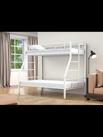 Двухъярусная кровать Раута Твист белая фото, двухъярусная кровать фото, металлическая кровать фото,