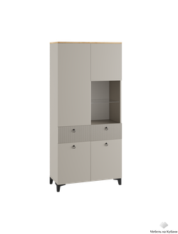 Ника Витрина со стеклом 800, 800*2100*410 (мдф бежевый мат-05 / лдсп кашемир+дуб делано)