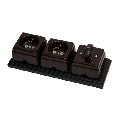 Поворотный ретро выключатель из керамики, Шоколад. 1-2 клав.