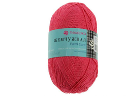 Пехорка Жемчужная  Характеристика пряжи Жемчужная  Состав: 50% хлопок, 50% вискоза.  Вес мотка: 100 г.  Длина нити в мотке: 425 м.Красный