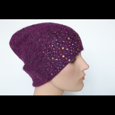 Вязаная шапка стразы Сваровски Vizio Италия 6917 CL фуксия