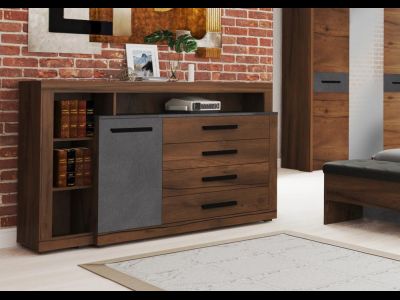 Глазго спальня Тумба с дв и 4 ящ Металл Бруклин/Таксония  ш*г*в 1590?455?1000 мм